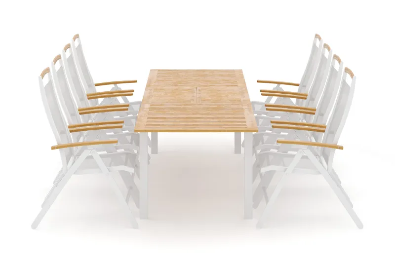 Las Vegas utomhus matgrupp förlängningsbart 220x280x100 cm med 8 Las Vegas positionsstolar, Vit