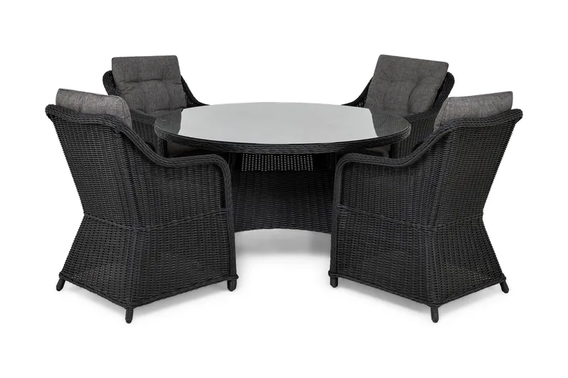 Marcus Matgrupp 140 Rund + 4 Fåtöljer m Dyna - Svart - Products - Utemöbler & utemiljö - Utegrupp - Matgrupp utomhus