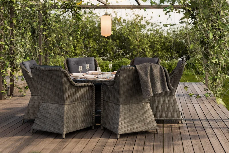 Marcus Matgrupp 140 Rund + 6 Fåtöljer m Dyna - Grå - Products - Utemöbler & utemiljö - Utegrupp - Matgrupp utomhus