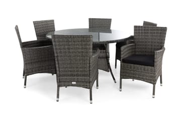 Thor Matgrupp Utomhus Ø140 + 6 Thor Fåtölj m Dyna - Grå/Grå/Svart - Products - Utemöbler & utemiljö - Utegrupp - Matgrupp utomhus