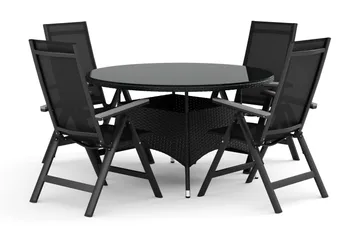 Thor utomhus rund matgrupp 140 cm med 4 Monaco Light positionsstolar - Svart - Products - Utemöbler & utemiljö - Utegrupp - Matgrupp utomhus