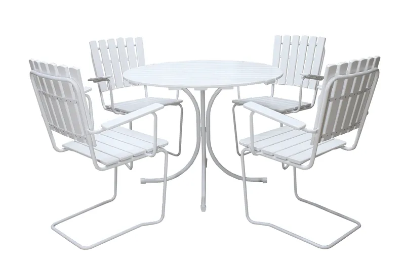 Vaxholm Matgrupp Utomhus Rund 100 cm + 4 Utestolar Vit