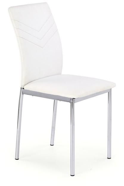 Stol i vitt konstl�der med kromade ben