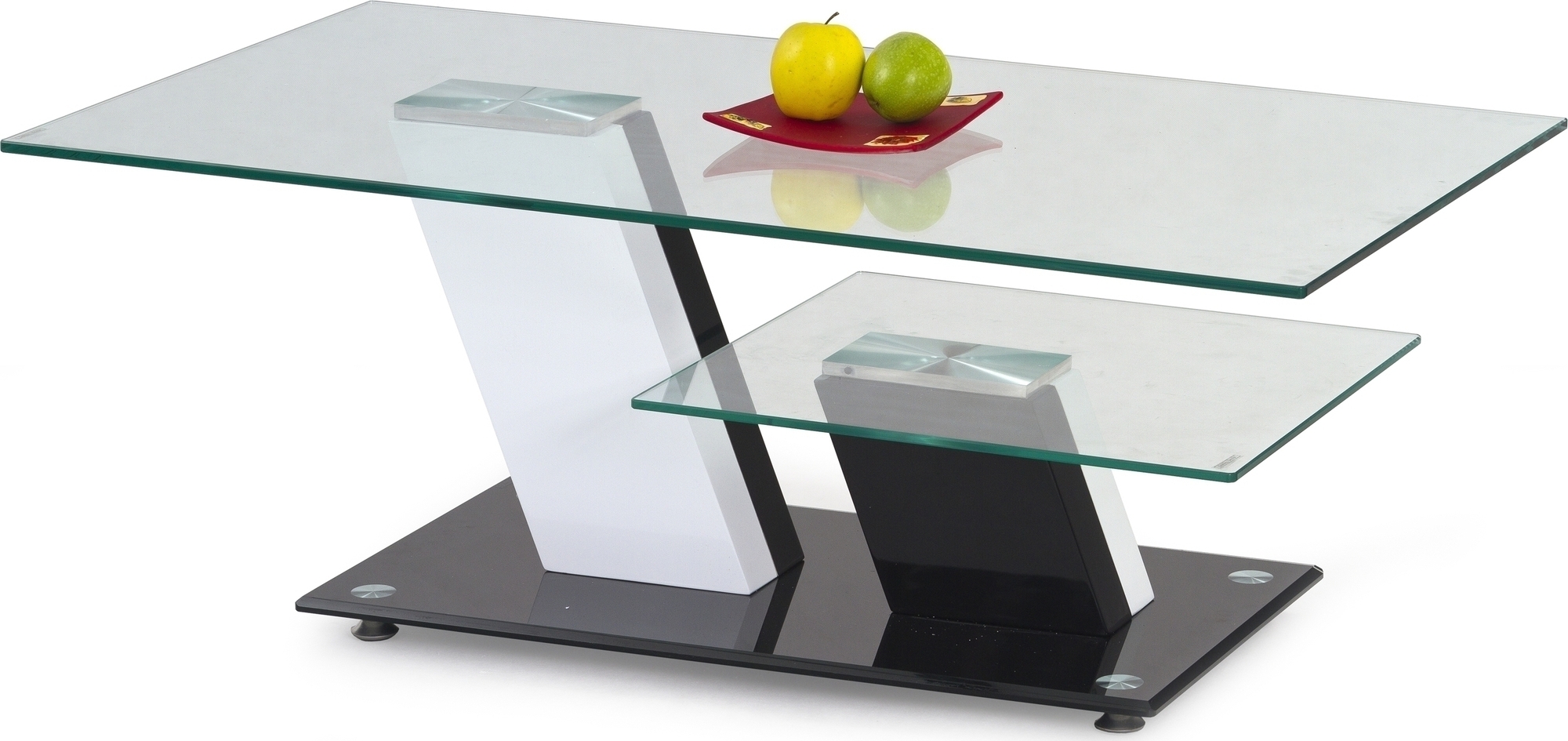 Soffbord 110x60 cm - vit/svart/glas + Reng�ring f�r m�bler