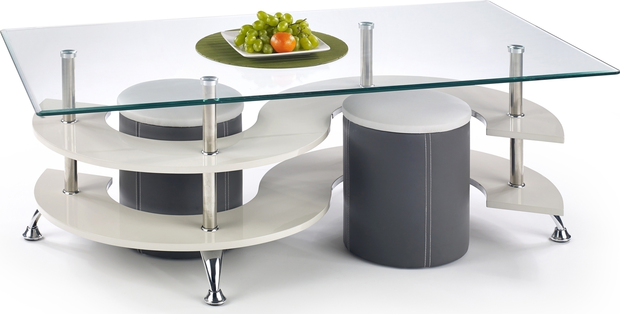 Salontafel met krukken 130 x 70 cm - Donkergrijs/grijs