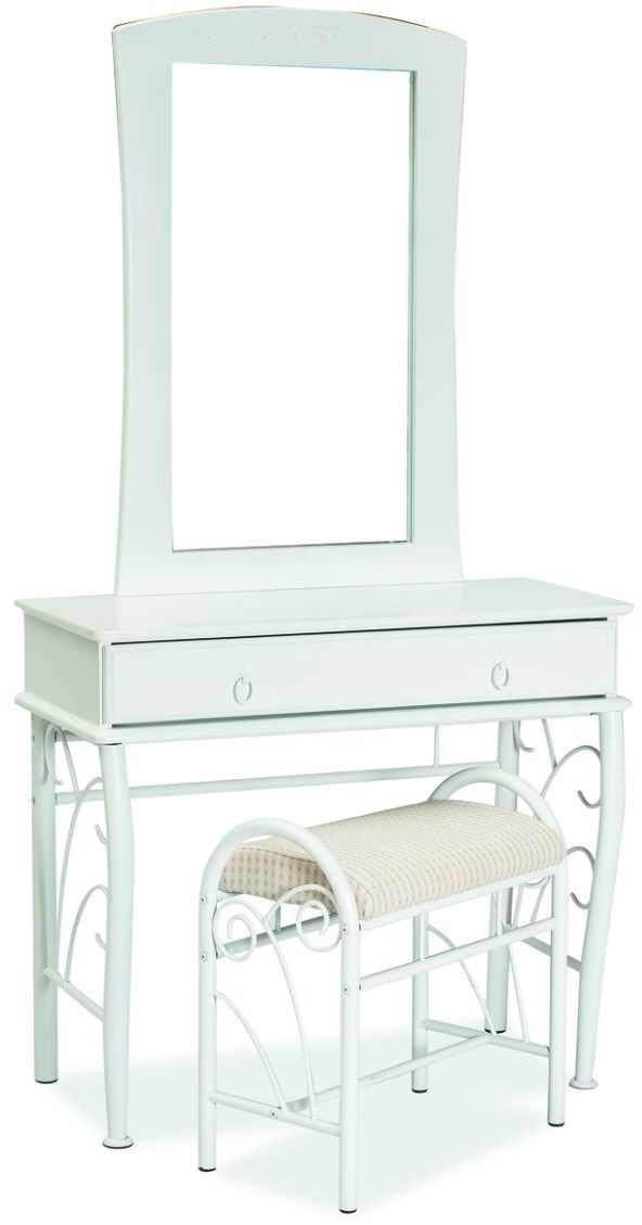 Sminkbord med spegel och pall - Vit