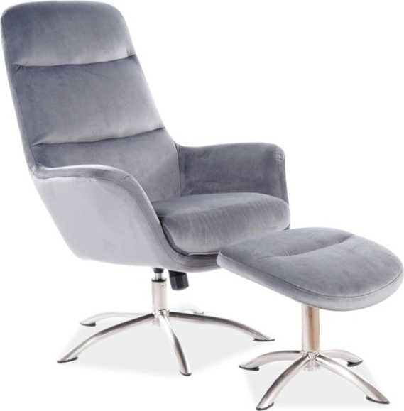 Nixon fauteuil met voetenbank in grijs fluweel Nixon fauteuil met voetenbank in grijs fluweel