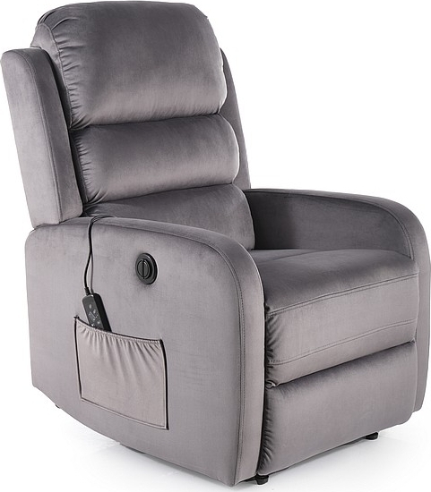 Pegaz reclinerfåtölj med massagefunktion - Grå sammet Pegaz reclinerfåtölj med massagefunktion - Grå sammet