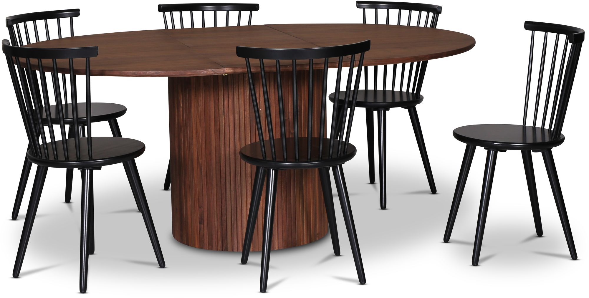 Nova matgrupp, f�rl�ngningsbart matbord �130-170 cm inkl 6 st svarta pinnstolar Castor - Valn�t + 6.00 x Stolsdyna