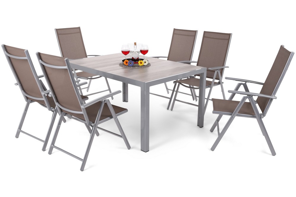 Matgrupp Capri 145 cm - silver/taupe, inkl. 6 positionsstolar Ibiza Basic