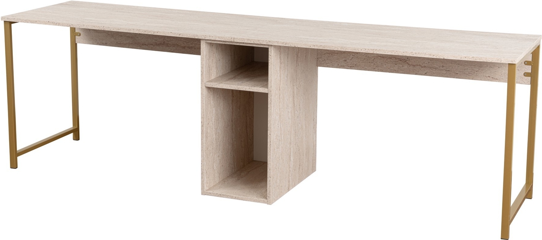 Twin skrivbord - Travertin/guld