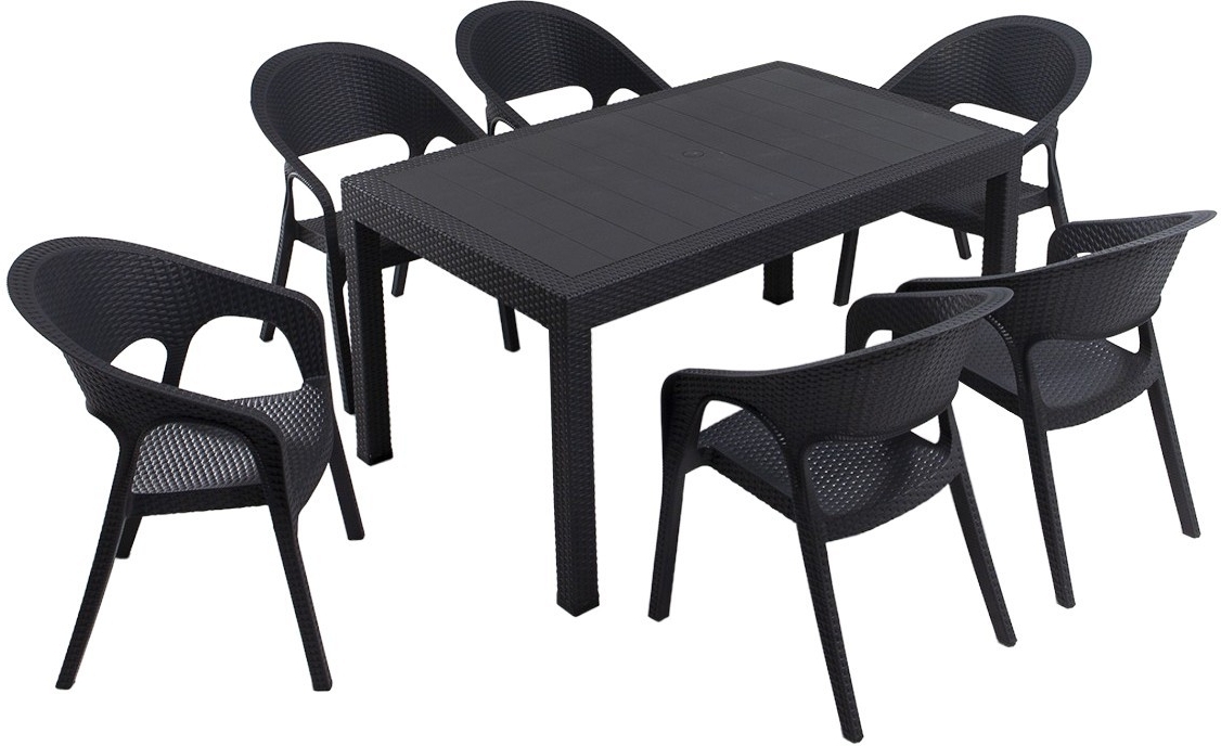 Meco utematgrupp med 6 karmstolar - Antracit Meco utematgrupp med 6 karmstolar - Antracit