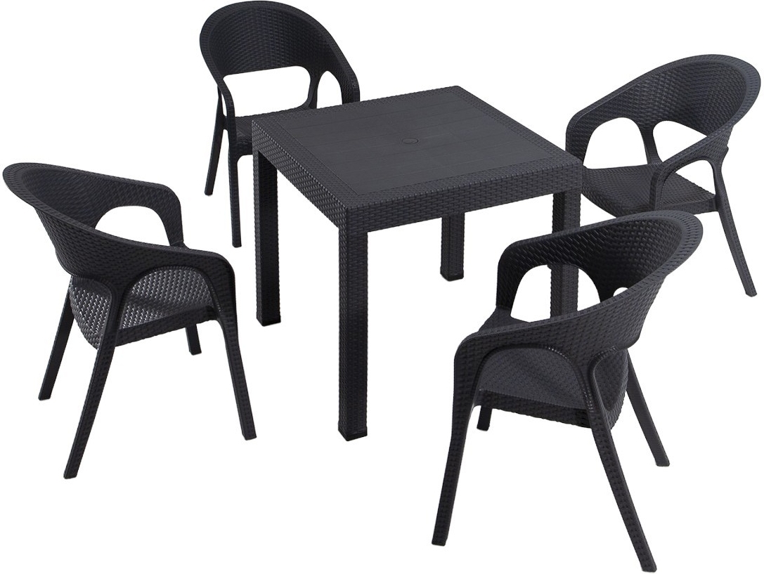 Meco buiteneetgroep met 4 fauteuils - Antraciet