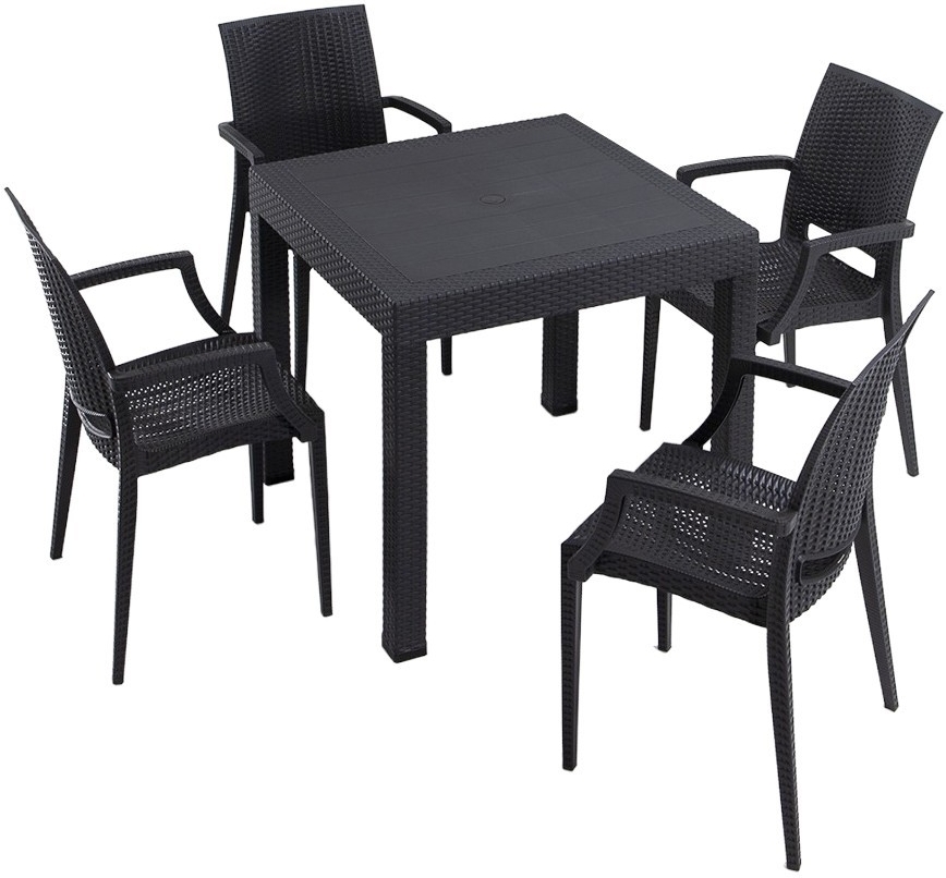 Meco buiteneetgroep met 4 stoelen met armleuningen - Antraciet