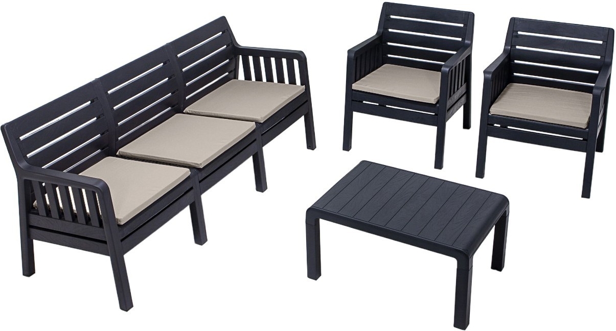 Lara loungegroep met 3-zitsbank, 2 fauteuils en tafel - Antraciet