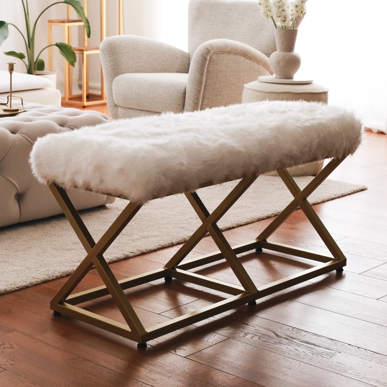 Capraz Pluche bank - Goud/wit