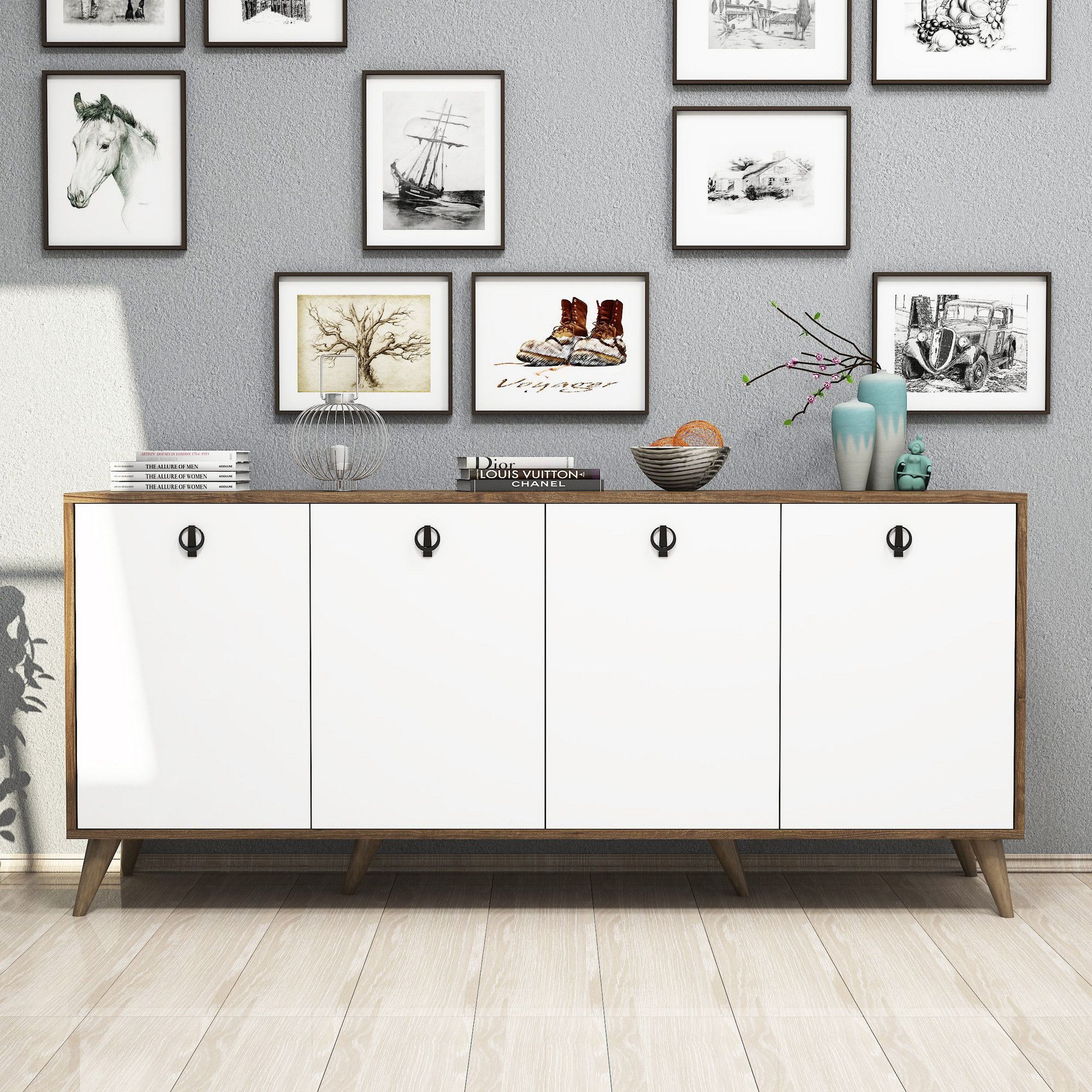 Elite dressoir - Walnoot/wit
