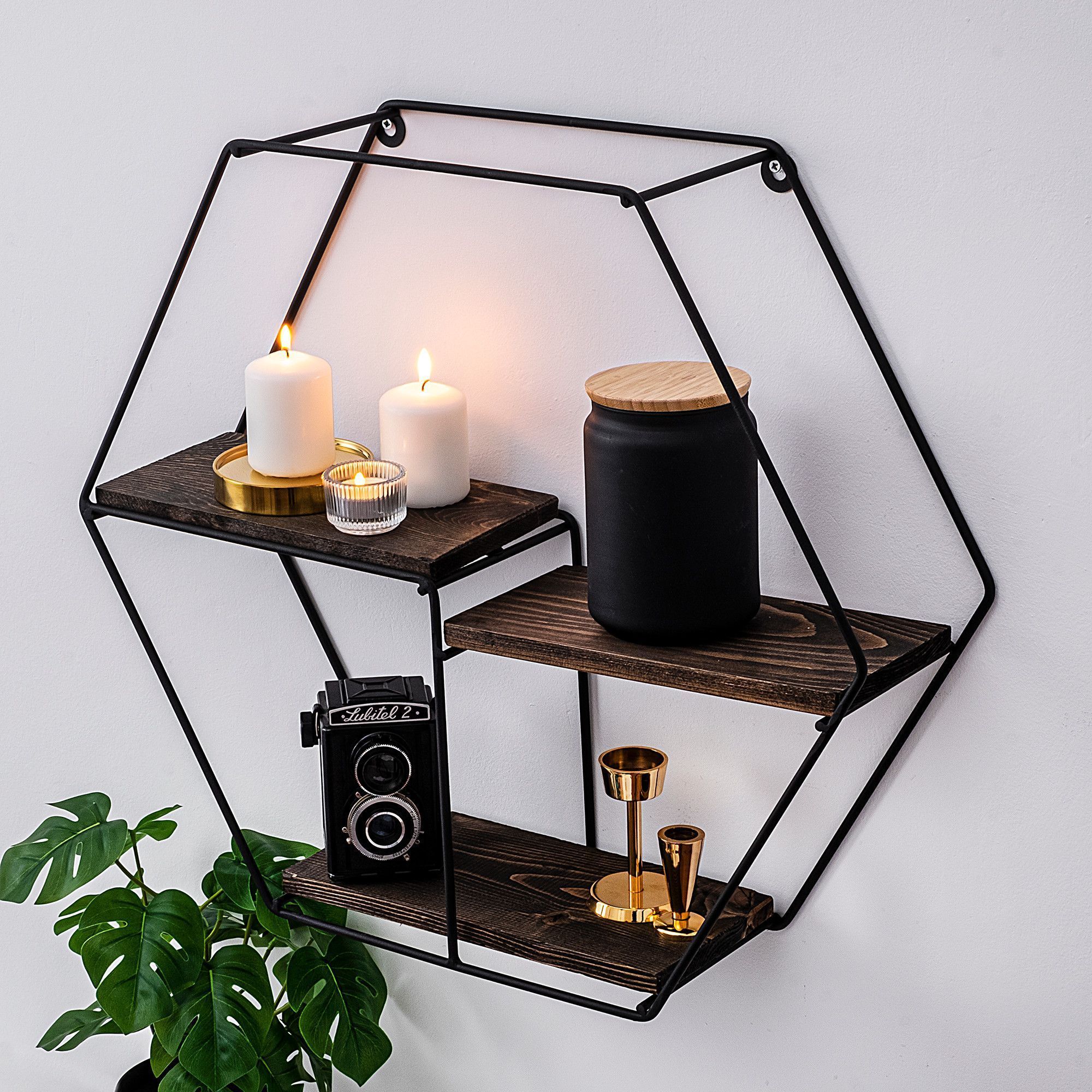 Narcissus wandplank - Zwart/walnoot