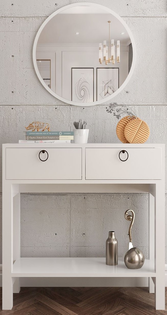 Valery avlastningsbord med spegel 90 x 35,3 cm - Vit