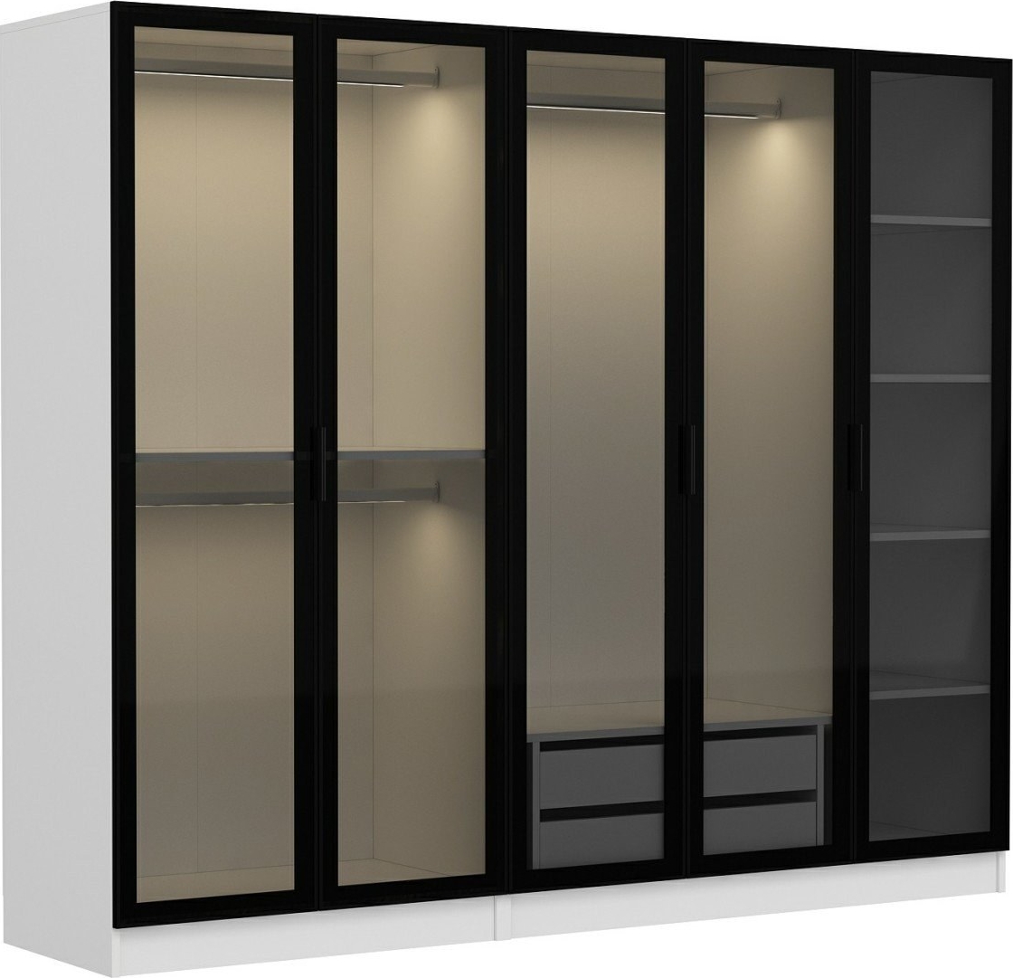 Cavolo garderob 225x52x210 cm - Vit/svart Cavolo garderob 225x52x210 cm - Vit/svart