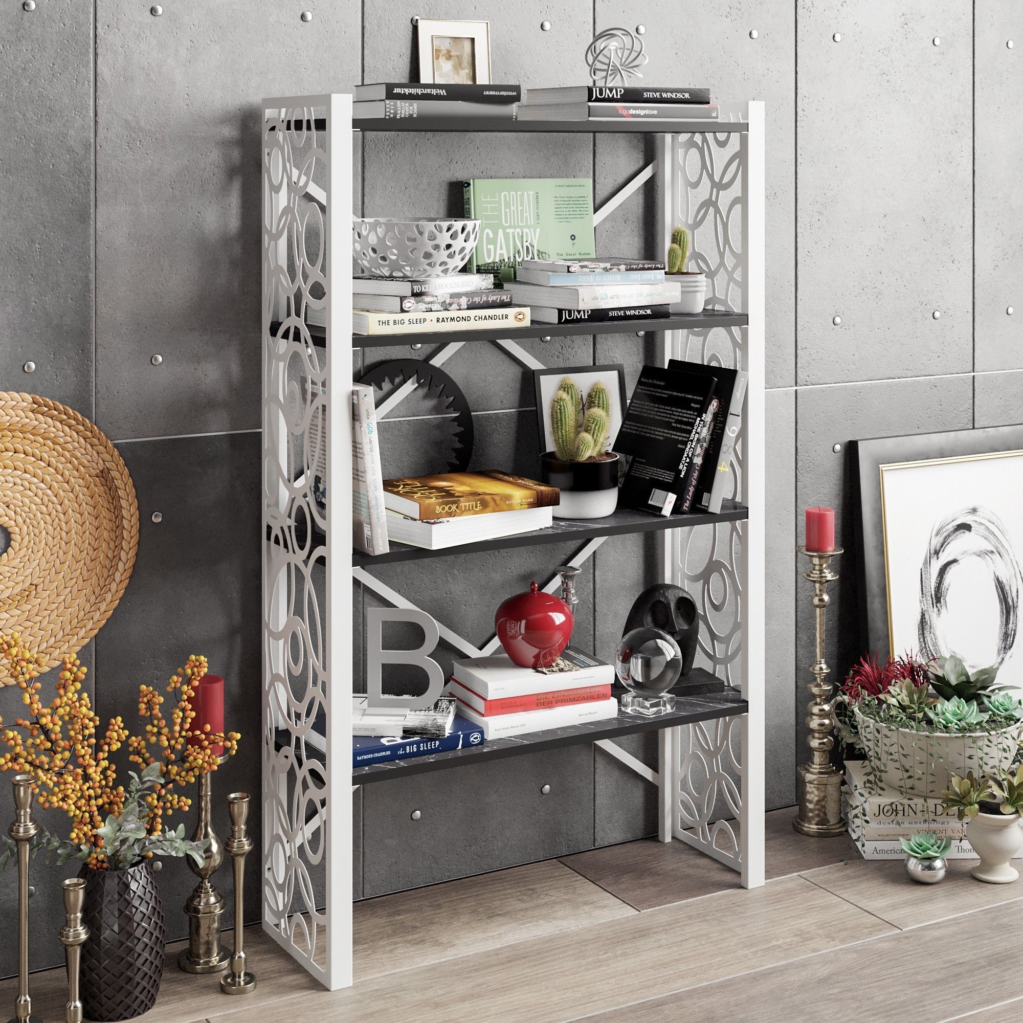 Lidya bokhylla - Vit/svart