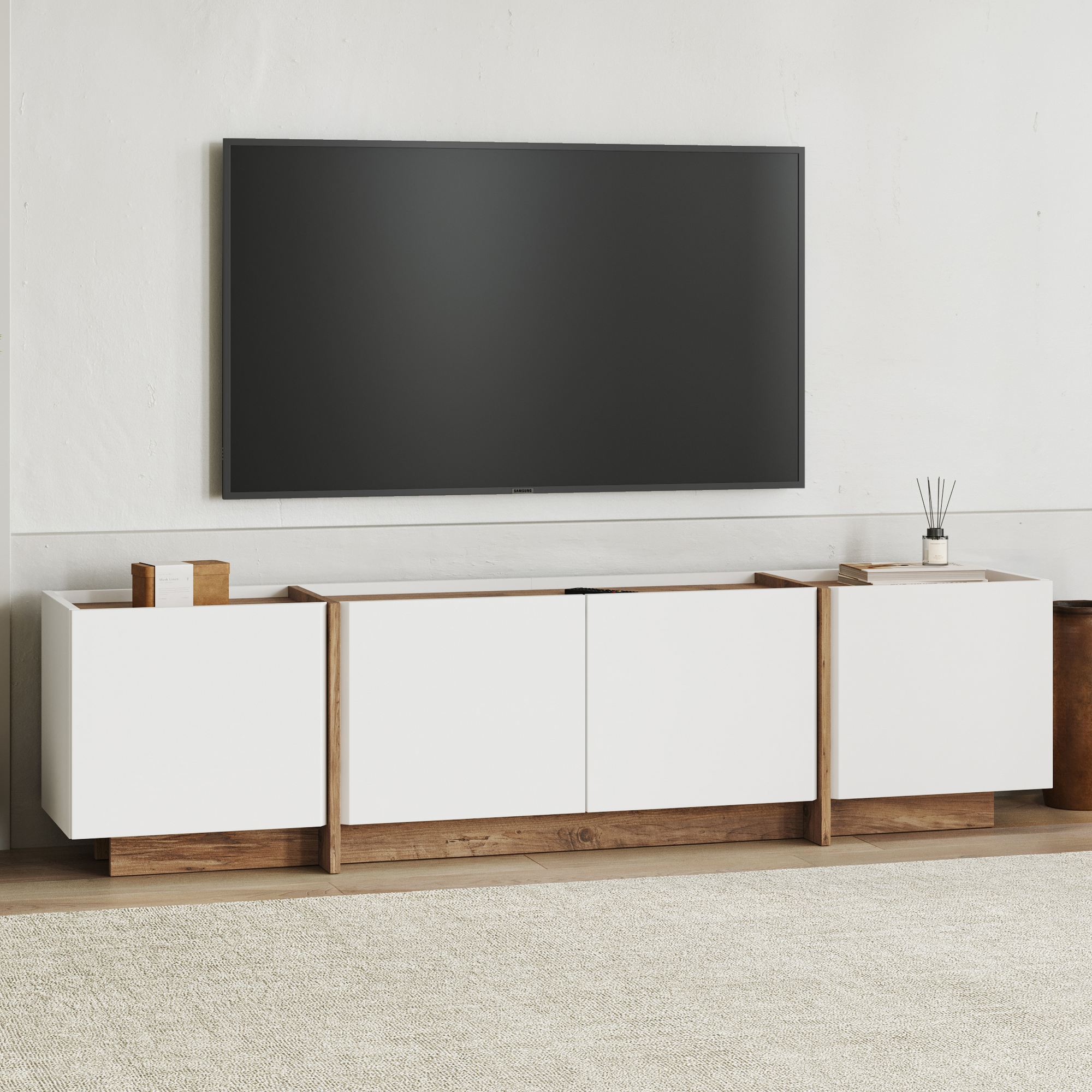 TV-b�nk Lorensa 180 cm - Vit/Atlantic Pine