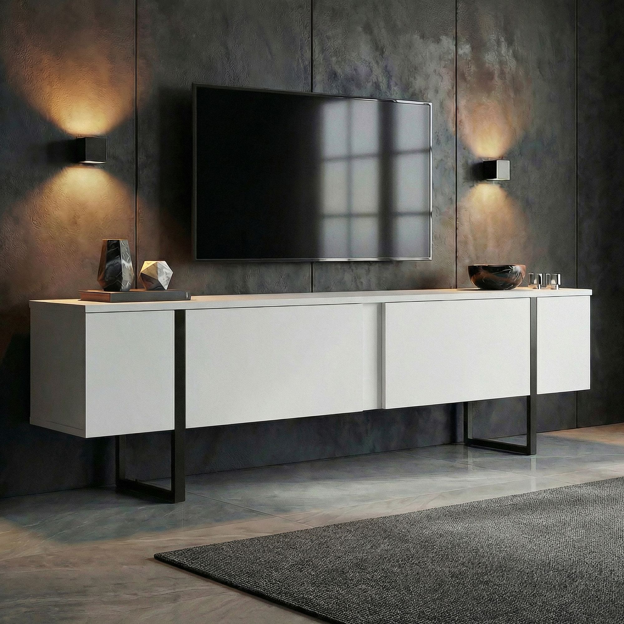 TV-b�nk Orost 180 cm - Vit/svart