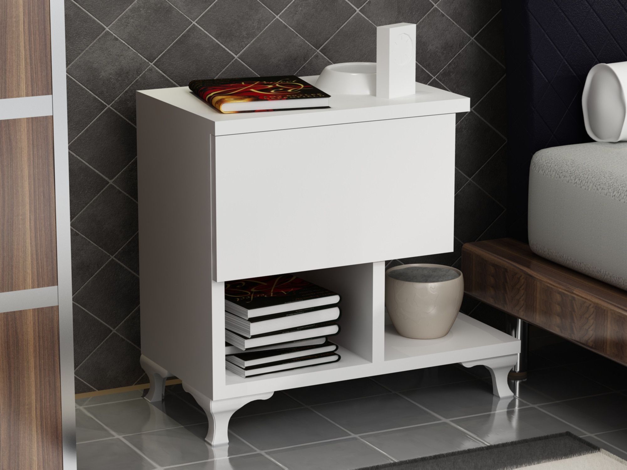 Gegoten nachtkastje - Wit