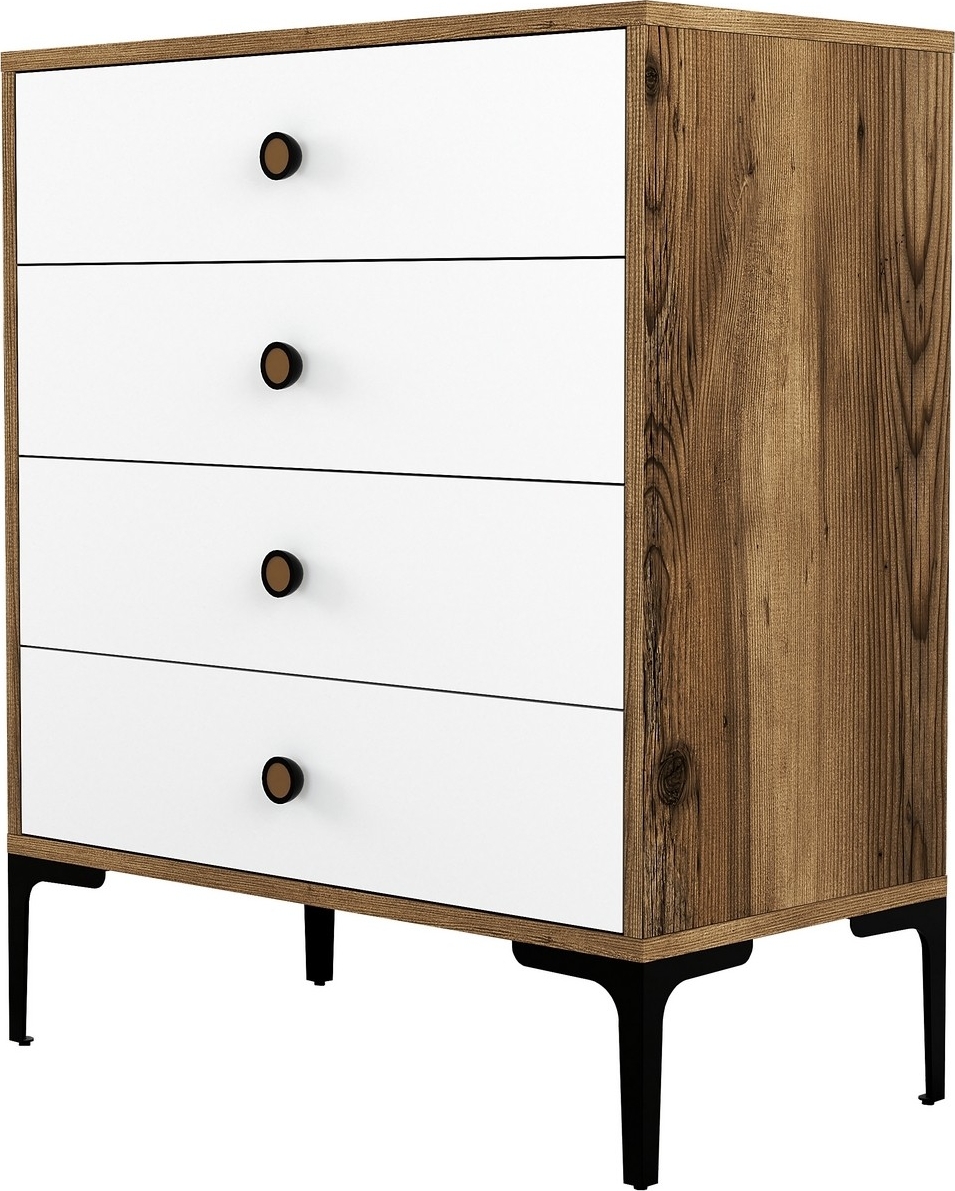 Lisbon ladekast - Walnoot/wit