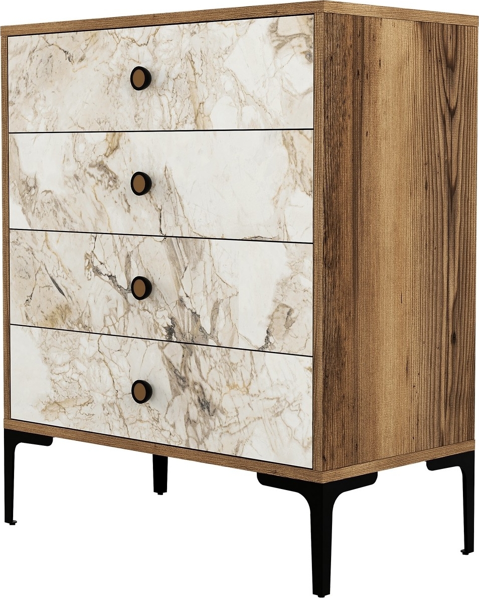 Lisbon ladekast - Walnoot/wit marmer