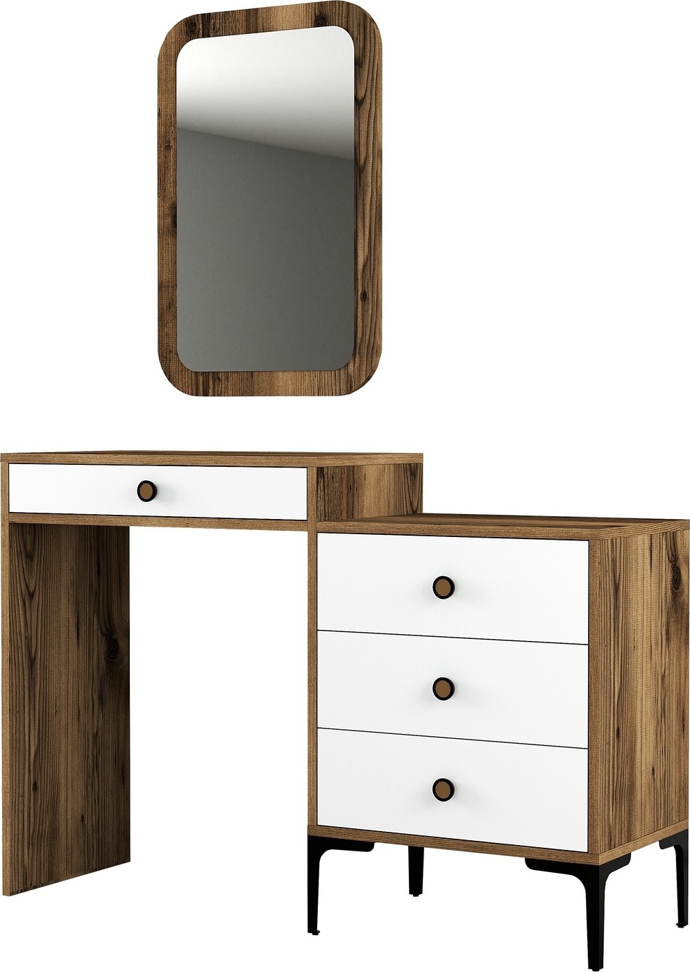 Lizbon kaptafel met spiegel 124 x 40 cm - Wit/walnoot