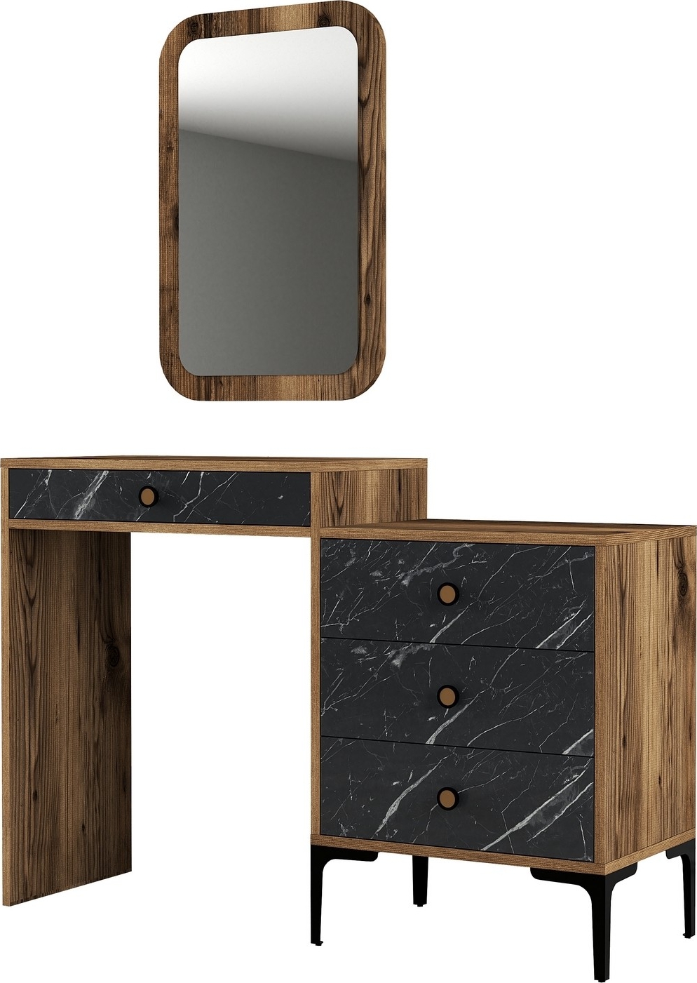 Lizbon kaptafel met spiegel 124 x 40 cm - Zwart/walnoot