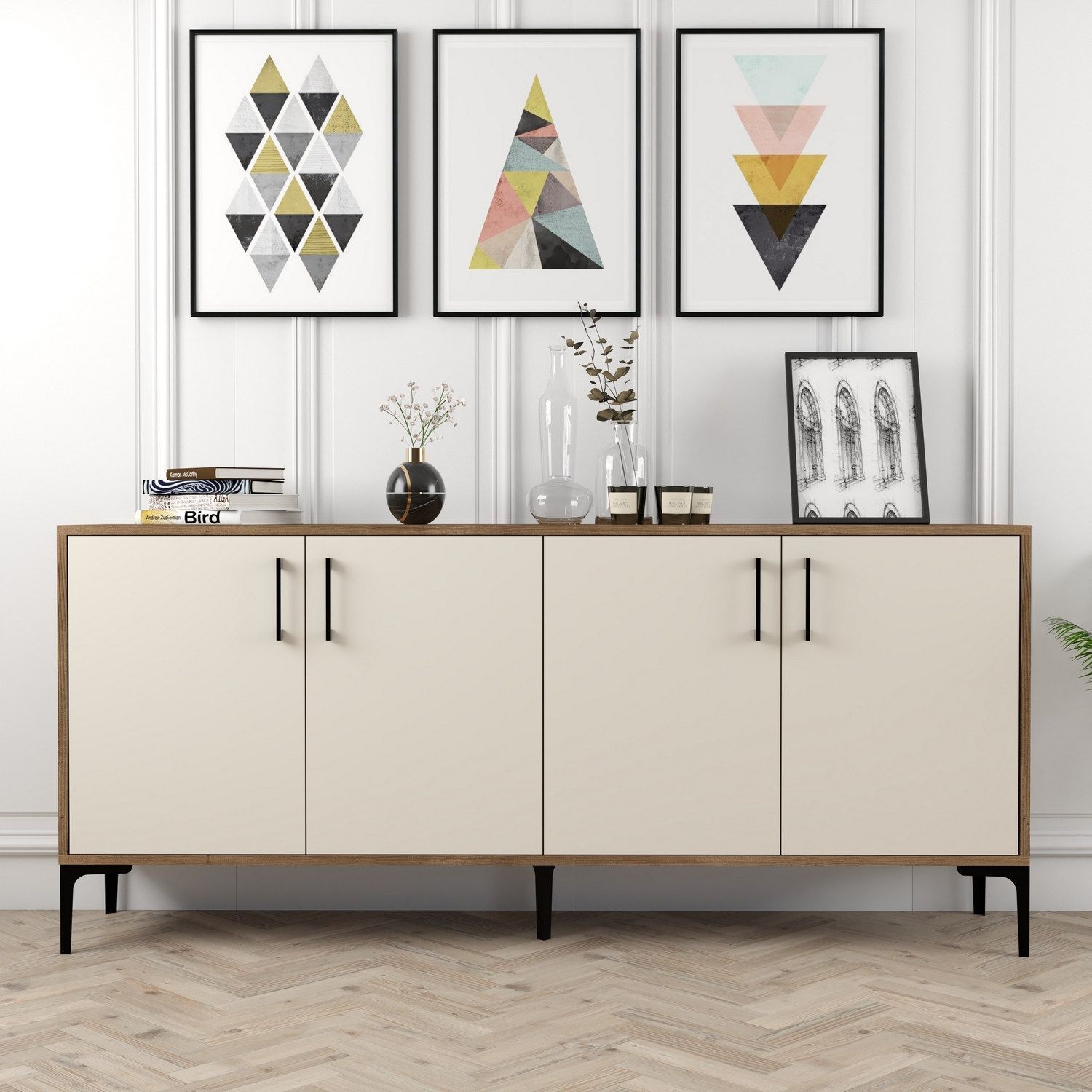 Kiev dressoir 180 cm - Walnoot/creme