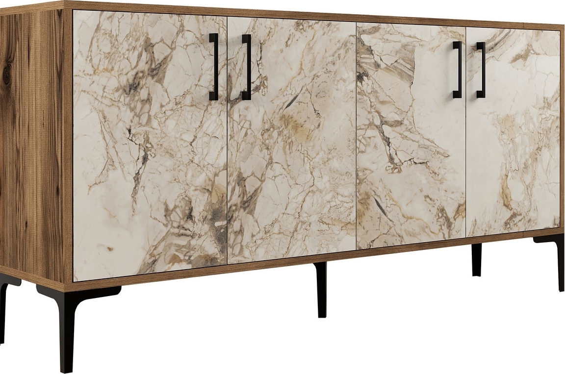 Kiev dressoir 160 cm - Walnoot/wit marmer Kiev dressoir 160 cm - Walnoot/wit marmer