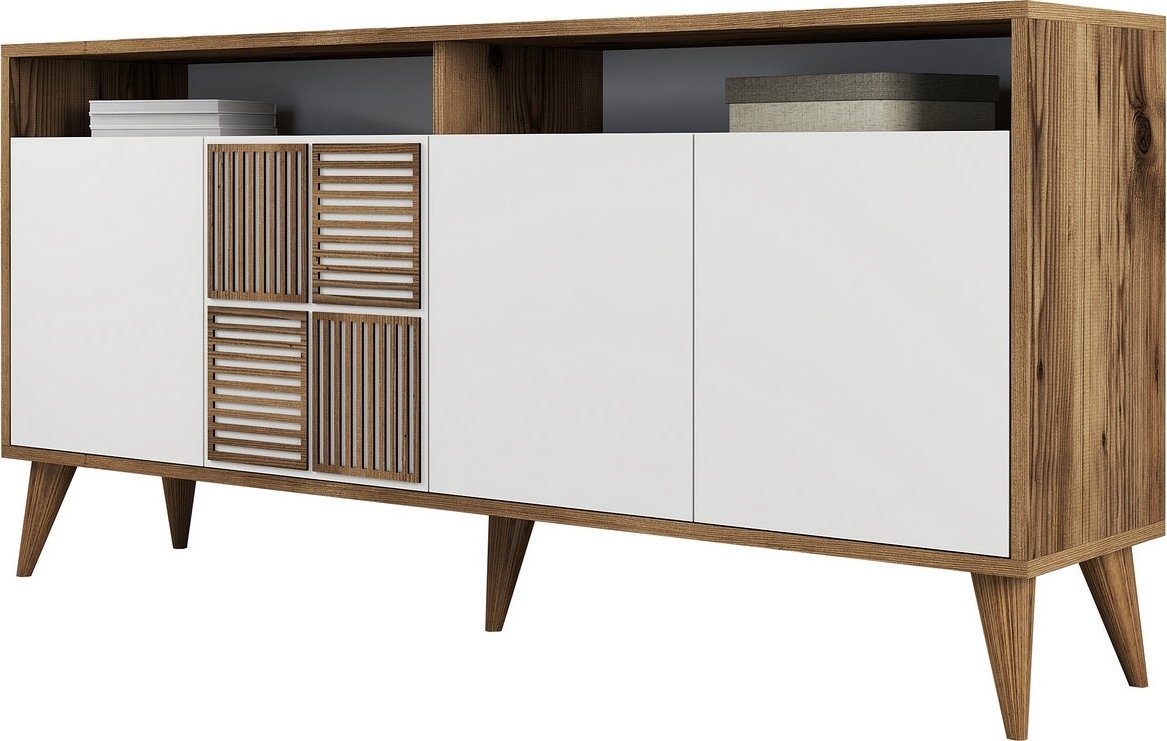 Milan dressoir 160 cm - Walnoot/wit