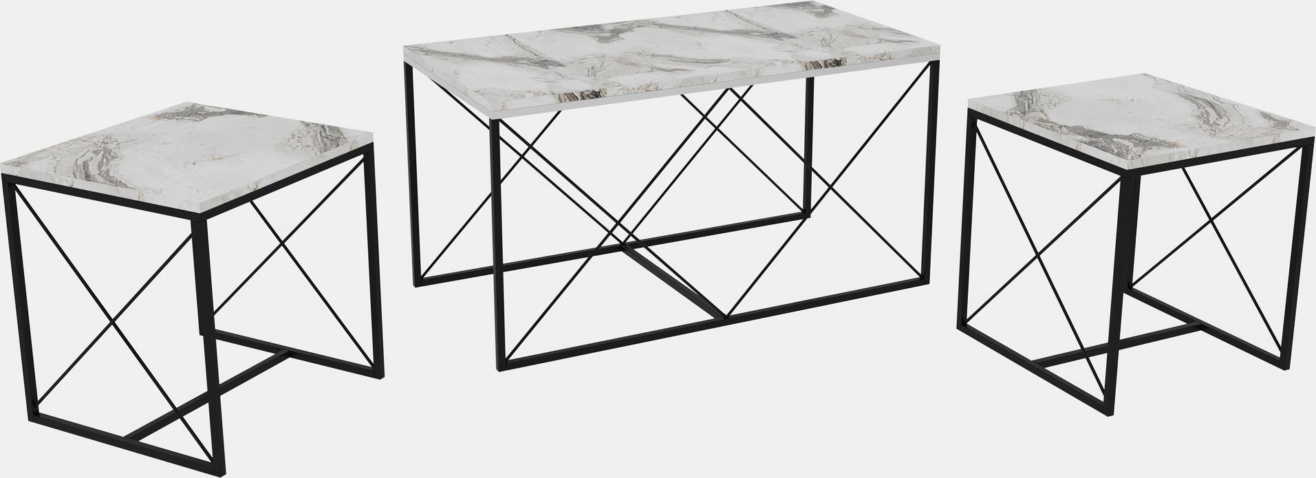 Ravina salontafel 45/100 x 45/50 cm - Wit marmer/zwart