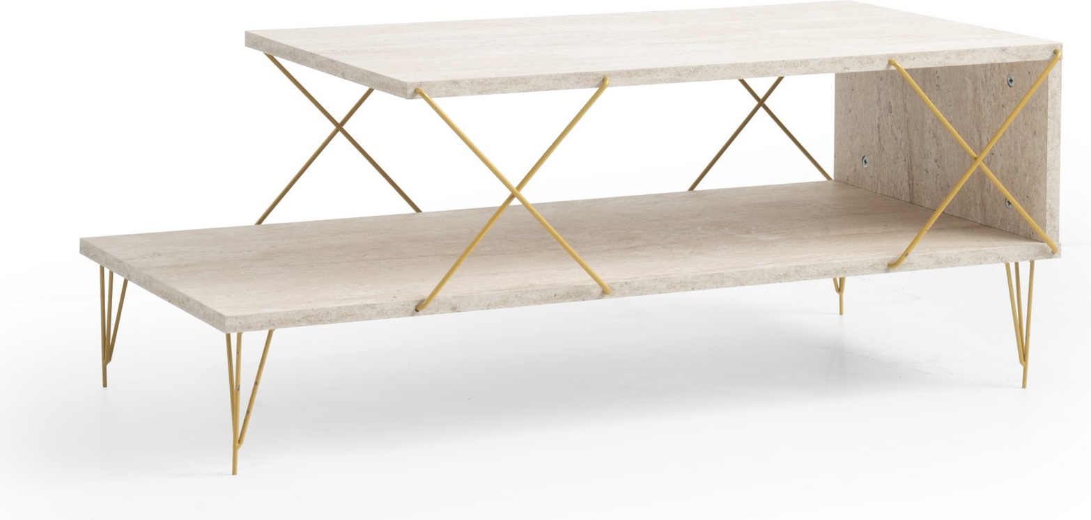 Loire soffbord 100 x 50 cm - Travertin/guld