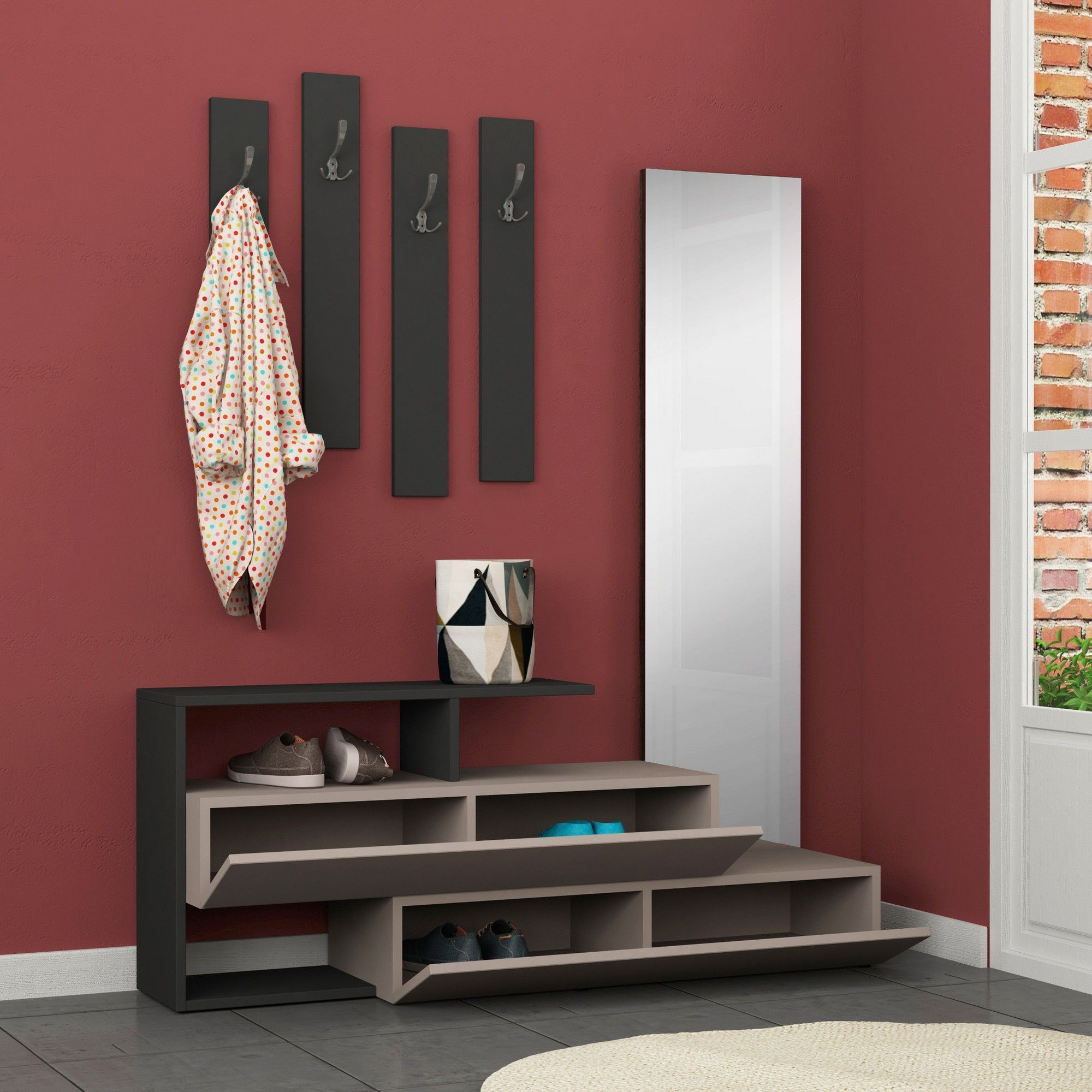 Ramda hallmöbel - Ljus mocka/antracit Ramda hallmöbel - Ljus mocka/antracit