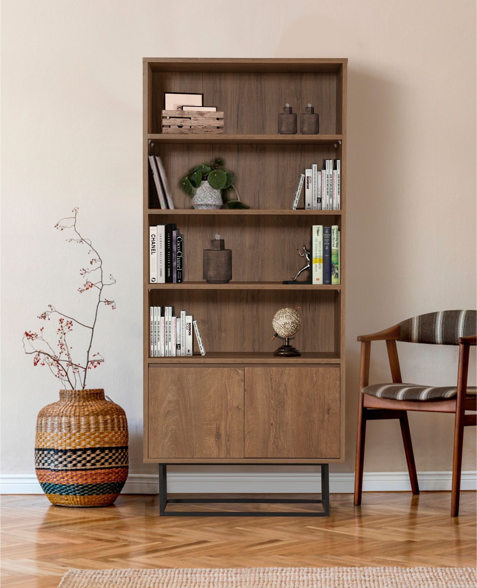 Bokhylla i valn�t med tv� luckor