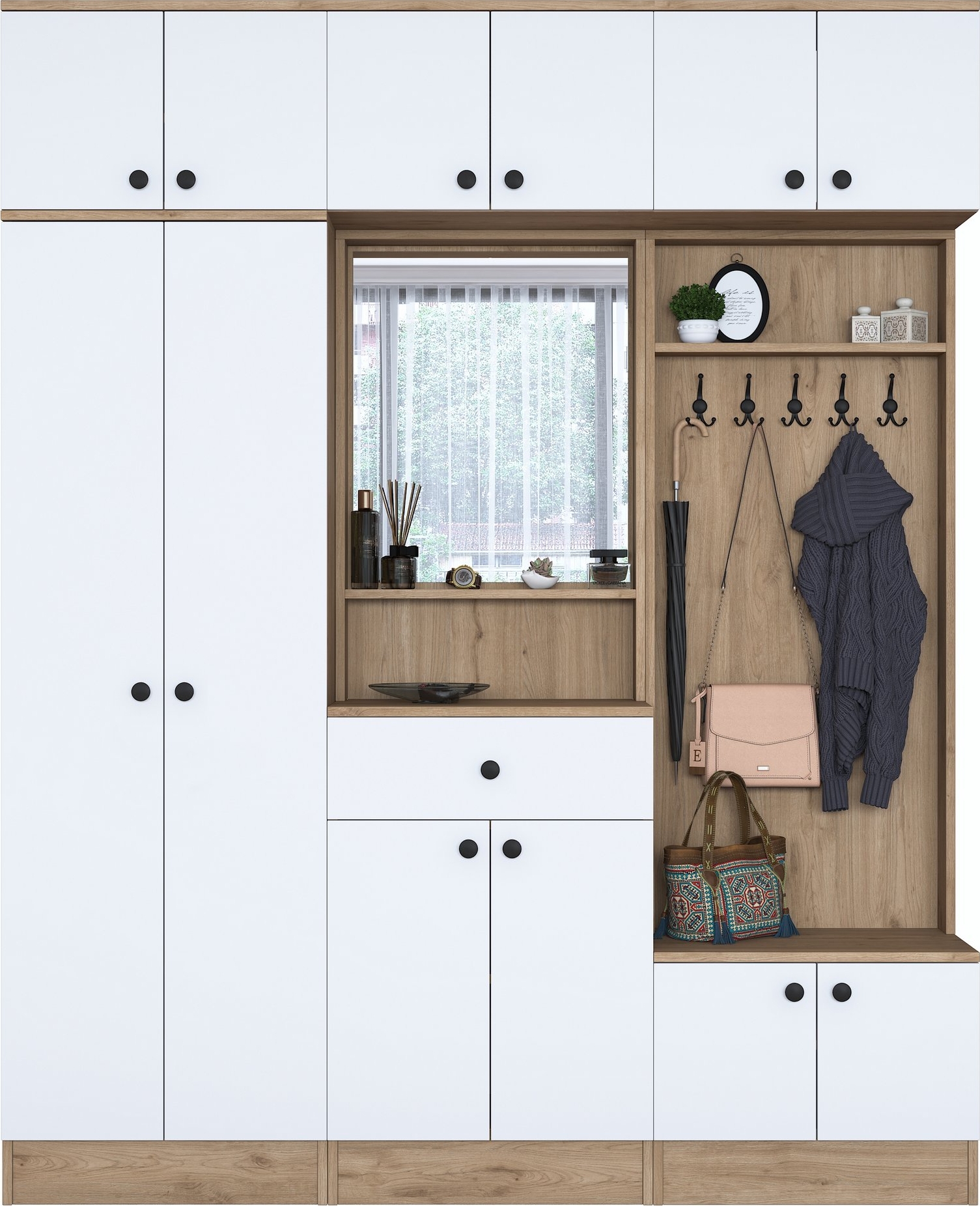 Mendy hallm�bel 180 cm med �versk�p - Vit/valn�t