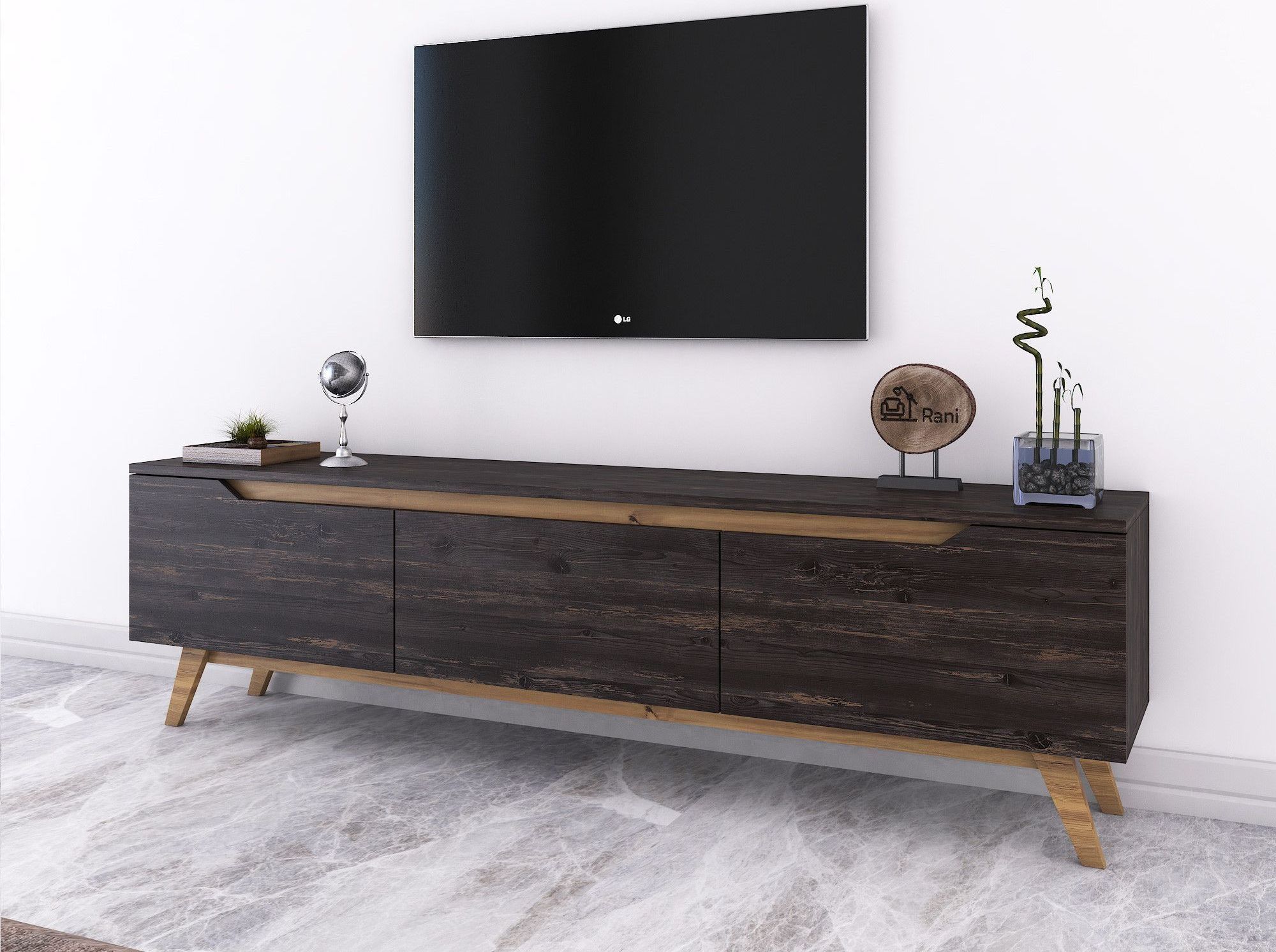 Duno mediabank - Zwart/walnoot