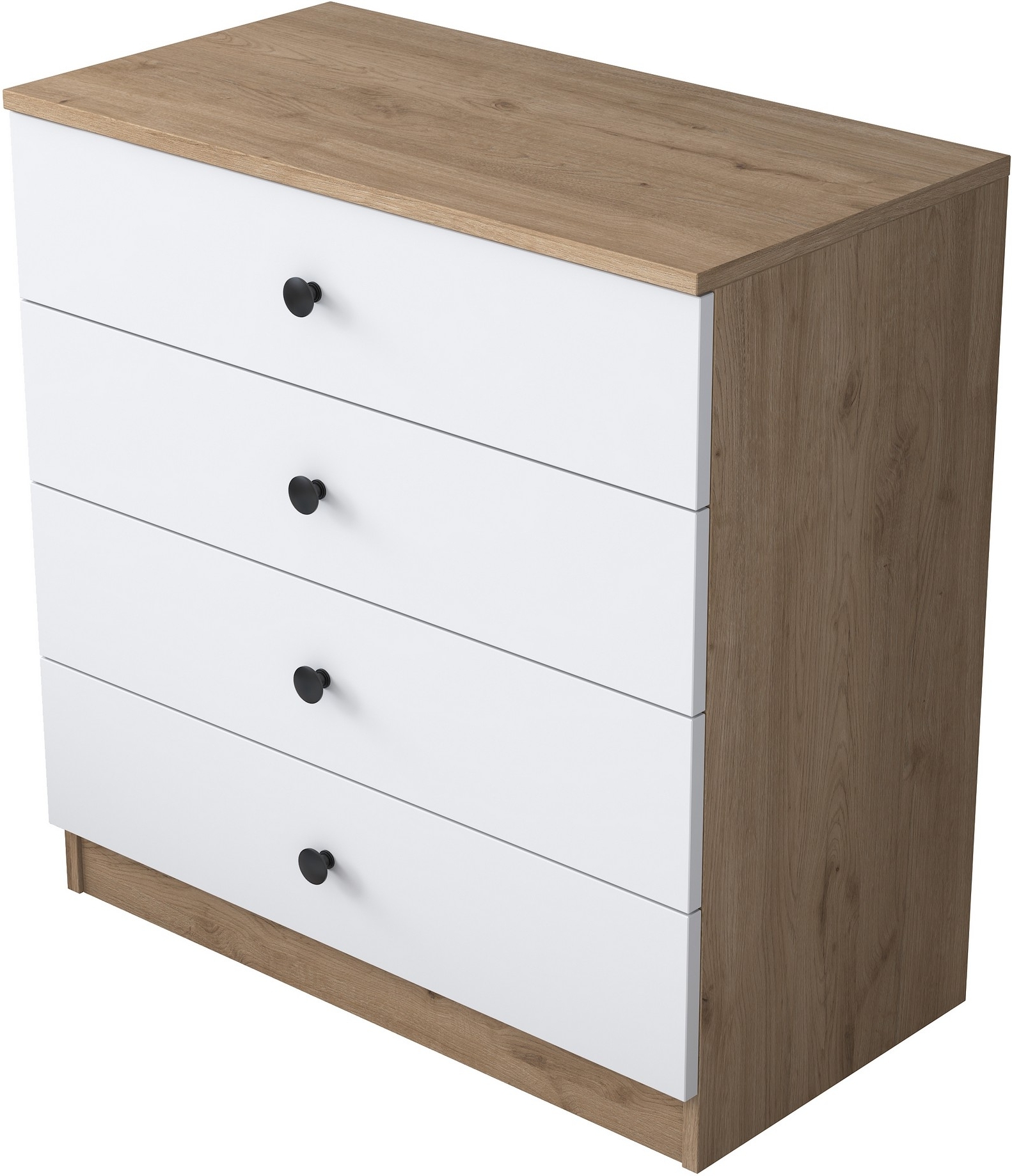 Mendy ladekast B: 80 cm - Walnoot/wit