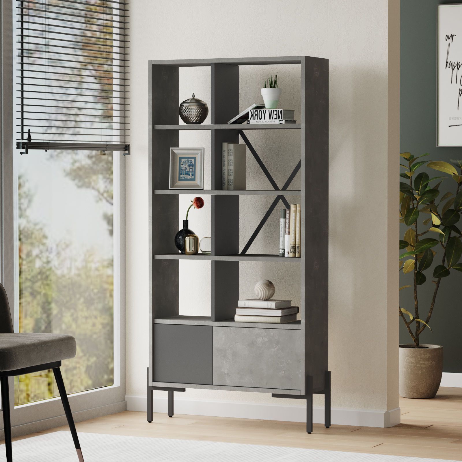 Bruno bokhylla - Gr�/antracit