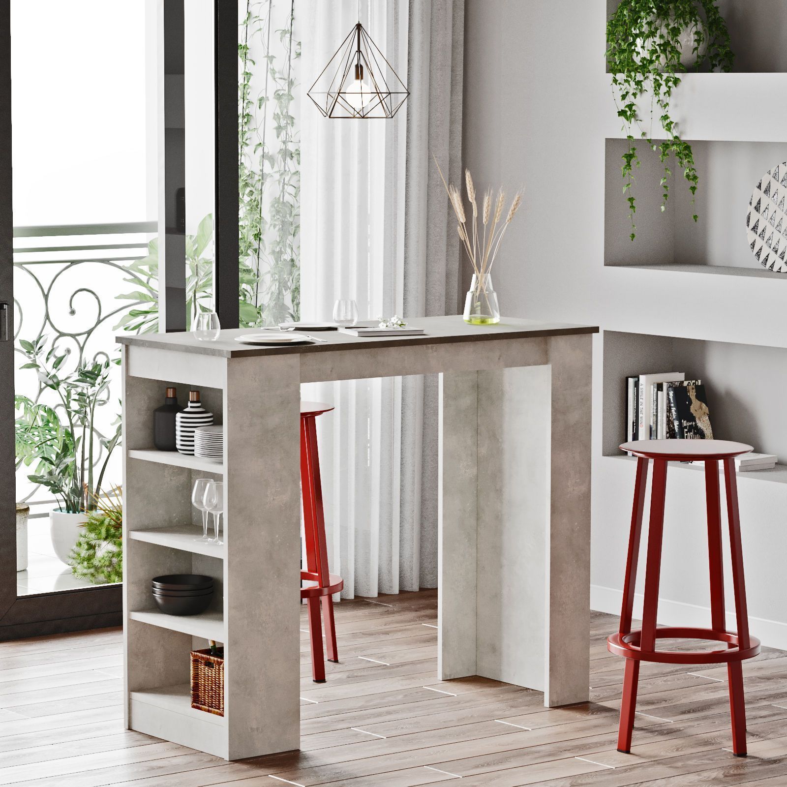 Style bartafel 120 x 51,6 cm - Lichtgrijs/donkergrijs