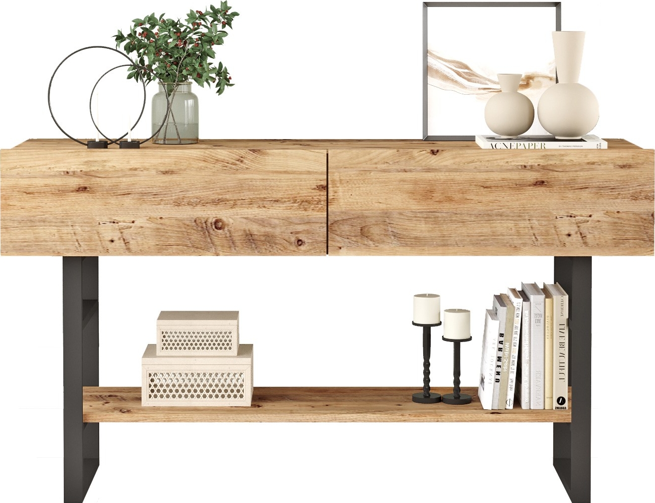 Metal hallbord 139 x 43 cm - Furu/svart