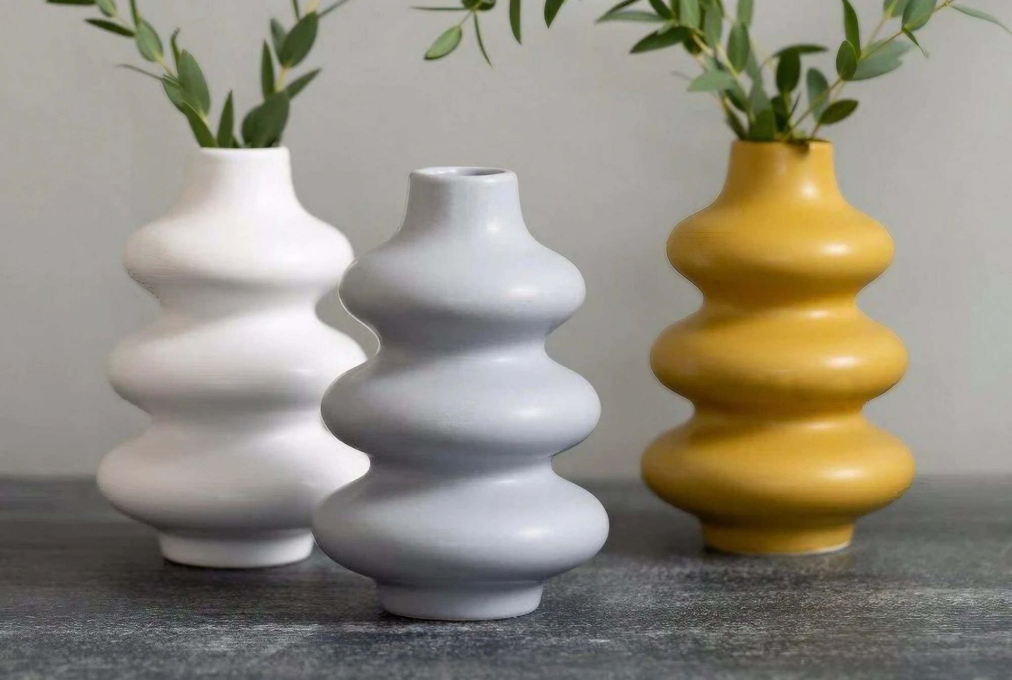 Striga vaas - Wit/grijs/geel