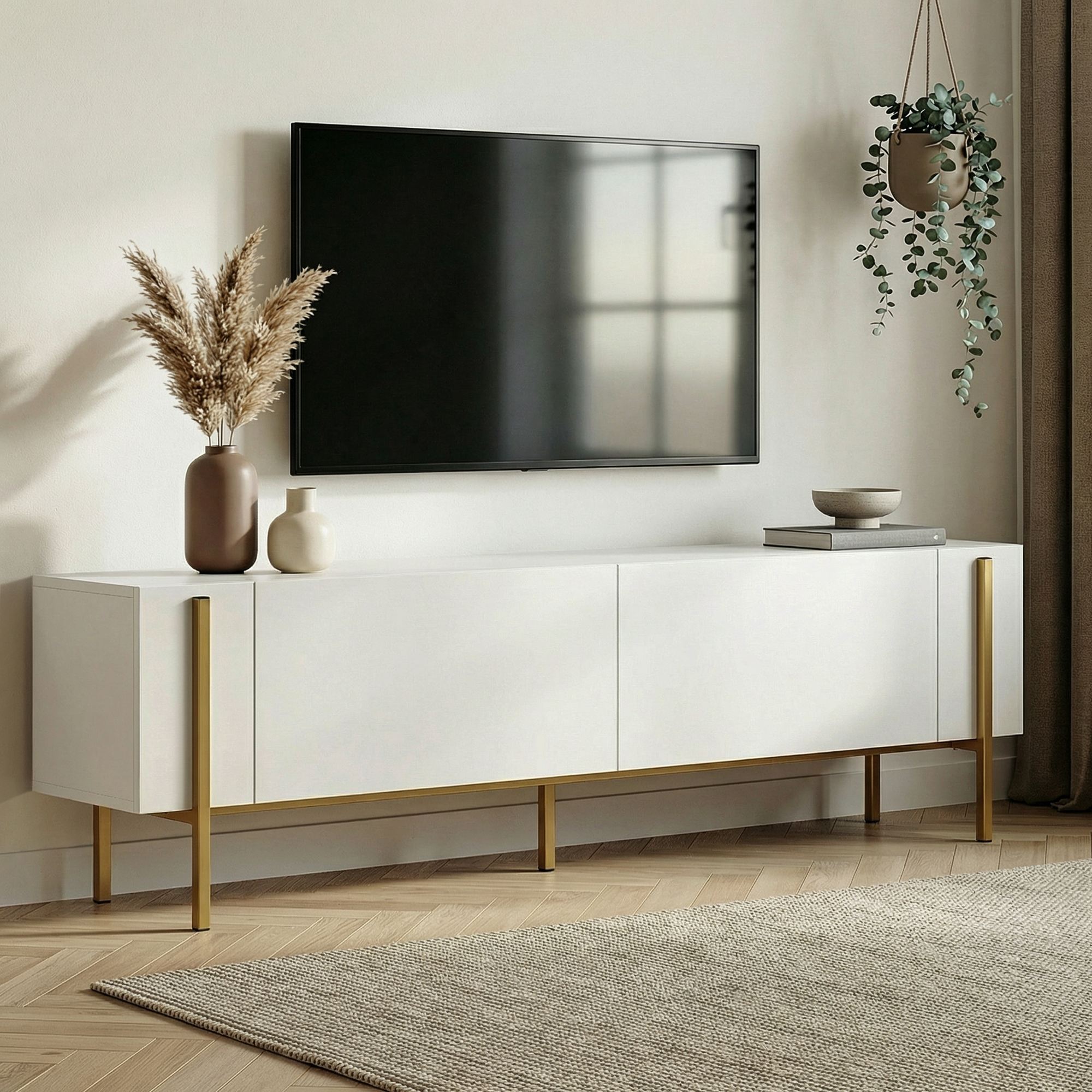 TV-b�nk Nemming 180 cm - Vit/guld