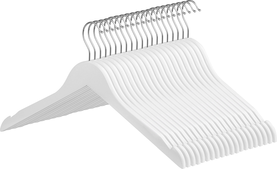 Kledinghanger zonder broekspijp, hout, 44,5 cm, 20 stuks - Wit Kledinghanger zonder broekspijp, hout, 44,5 cm, 20 stuks - Wit