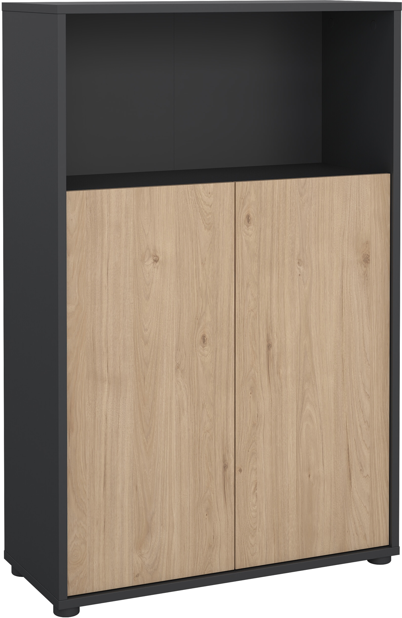 Sign bokhylla l�g med d�rrar - Mattgr�/hickory