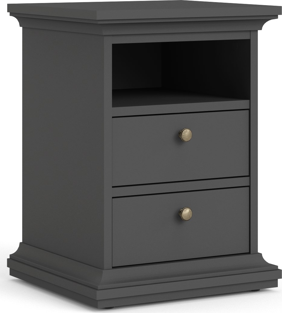 Paris smal nachtkastje met 2 lades en 1 open vak - Grijs